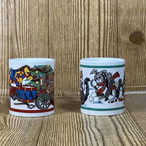 Vintage Alco Fancy Handle Teddy Bear Ceramic Christmas Mug in Box Set Of 2 - Picture 5 of 8